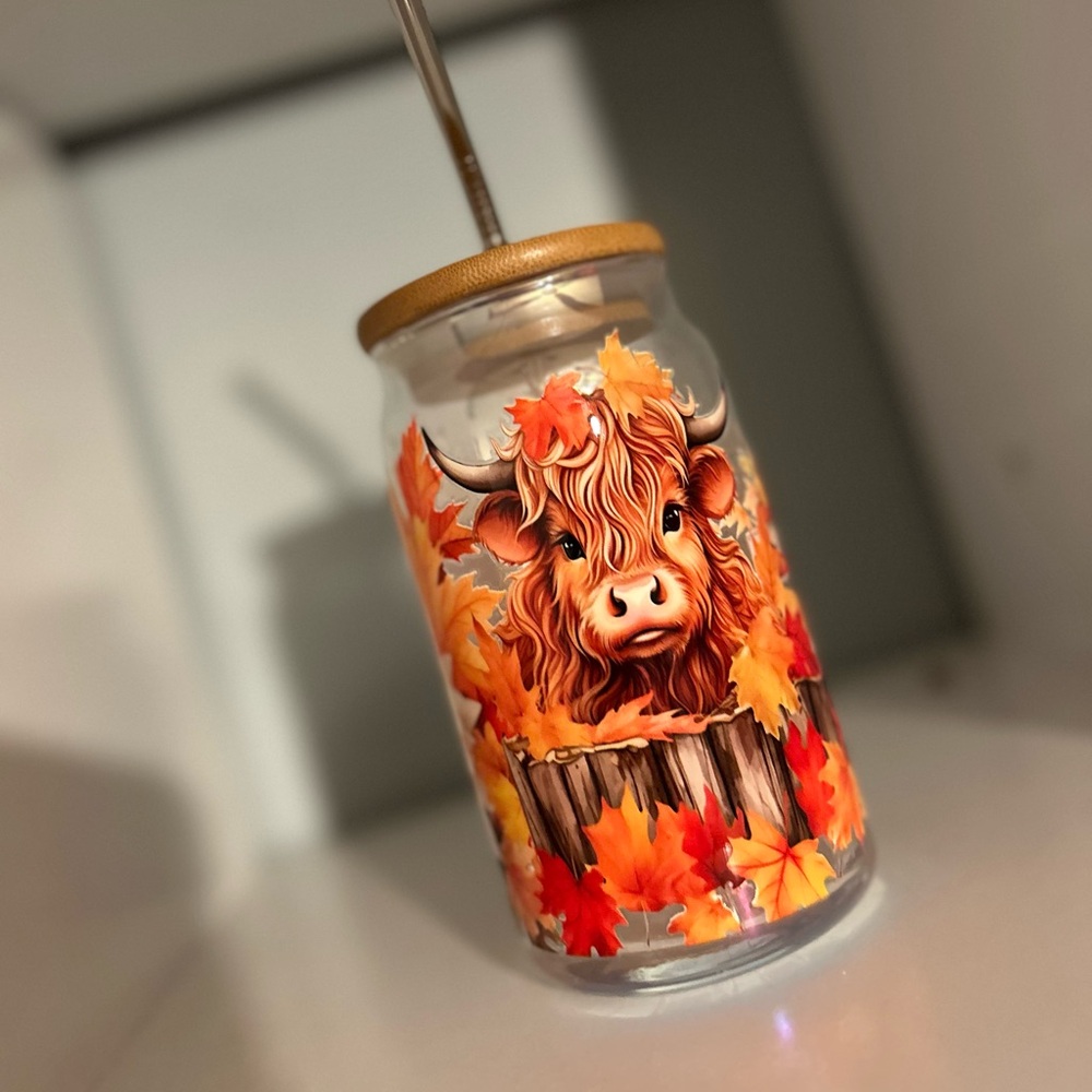 16 oz NEW Handmade Glass Cup With Wooden Lid